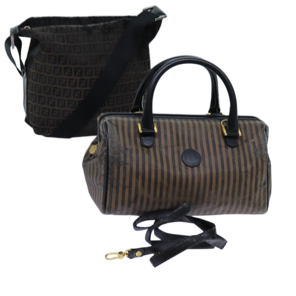 Luxury FendiZucchino Canvas Shoulder Bag 2Set Black Brownti1610