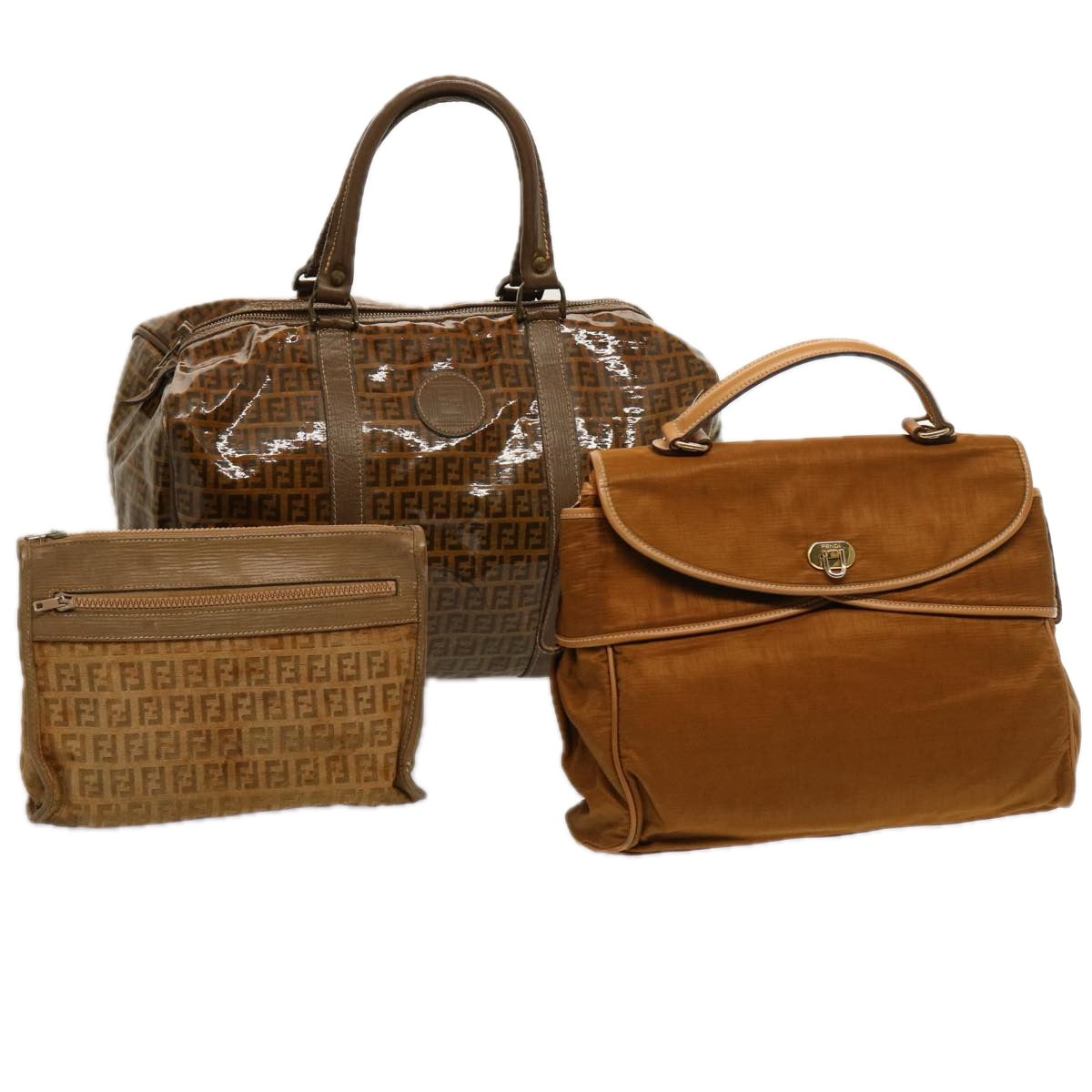 Luxury Fendi Zucchino Canvas Hand Bag 3Set Beige Brownti1666