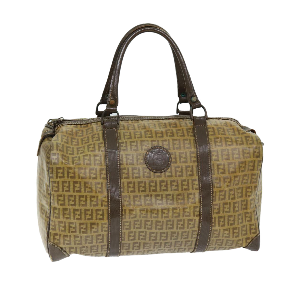 Luxury Fendi Zucchino Canvas Boston Bag Vintage Brownti1667