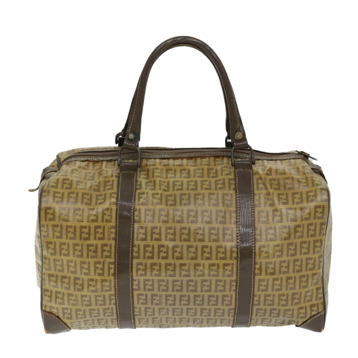 Luxury Fendi Zucchino Canvas Boston Bag Vintage Brownti1667