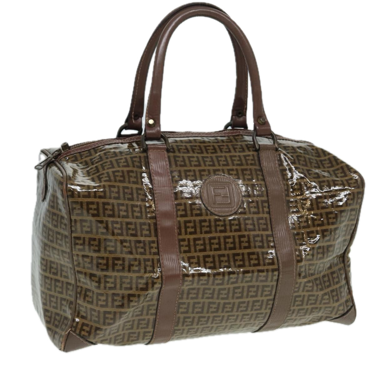 Luxury Fendi Zucchino Canvas Boston Bag Vintage Brownti1787