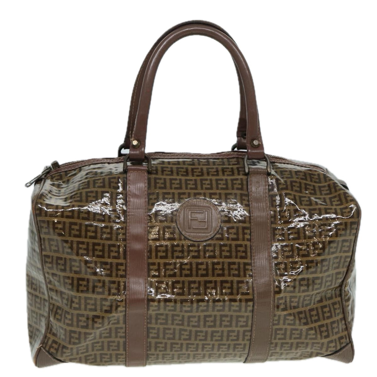 Luxury Fendi Zucchino Canvas Boston Bag Vintage Brownti1787