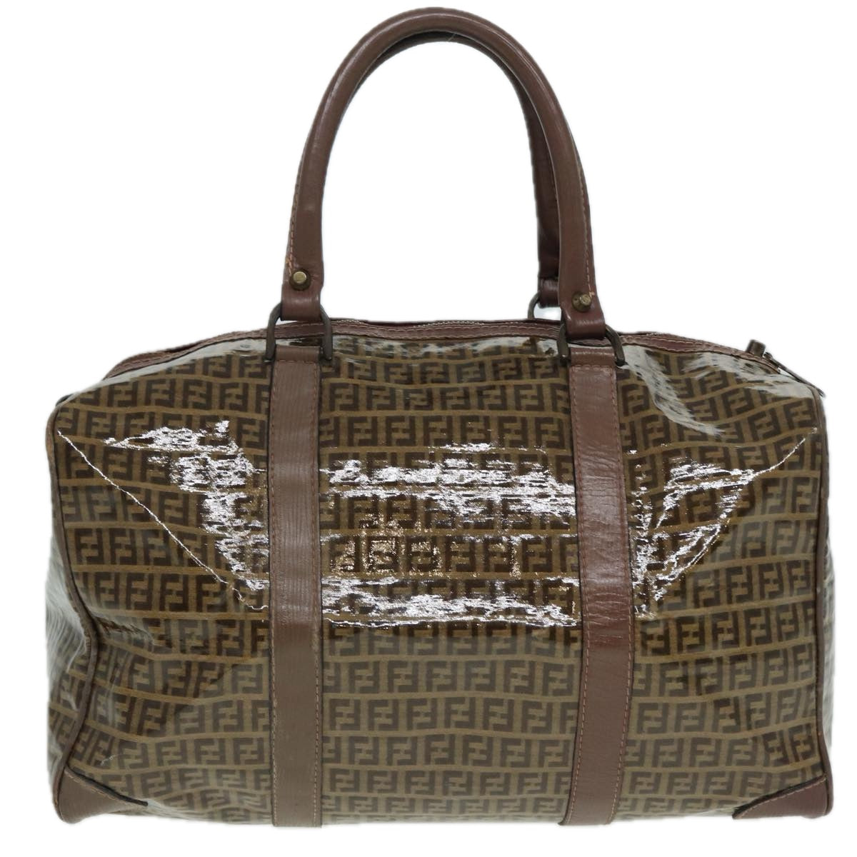 Luxury Fendi Zucchino Canvas Boston Bag Vintage Brownti1787