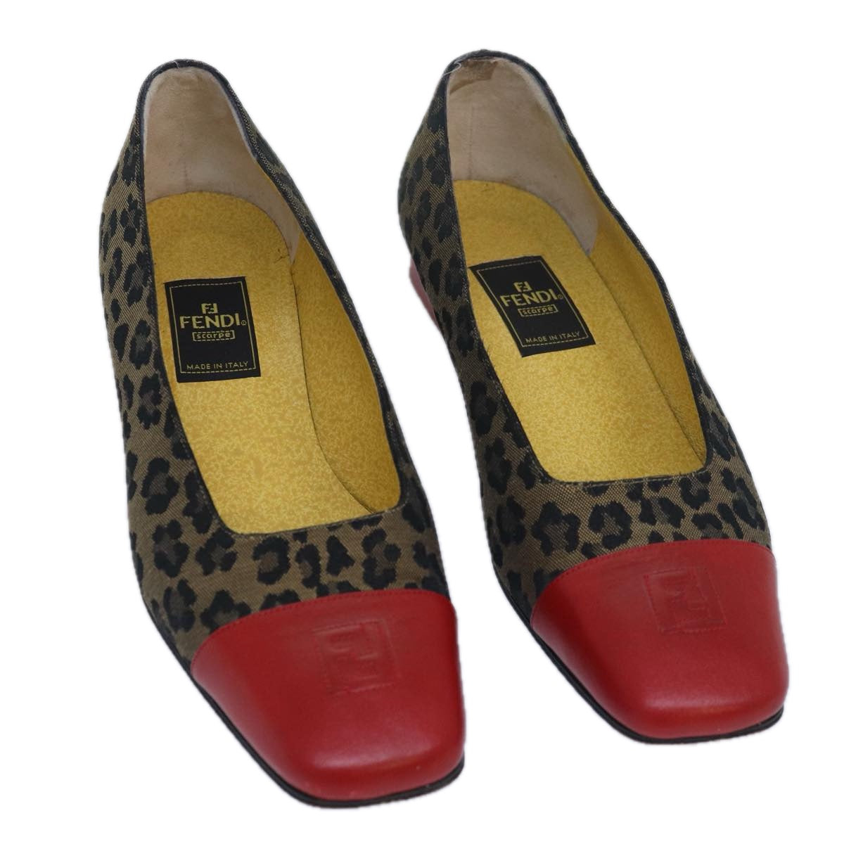 Luxury Fendi Leopard pumps shoes Canvas Leather 37.5 Brown Redti1874