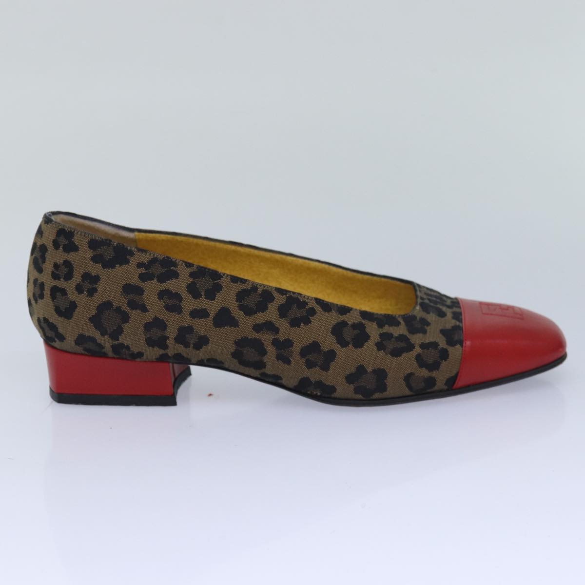 Luxury Fendi Leopard pumps shoes Canvas Leather 37.5 Brown Redti1874
