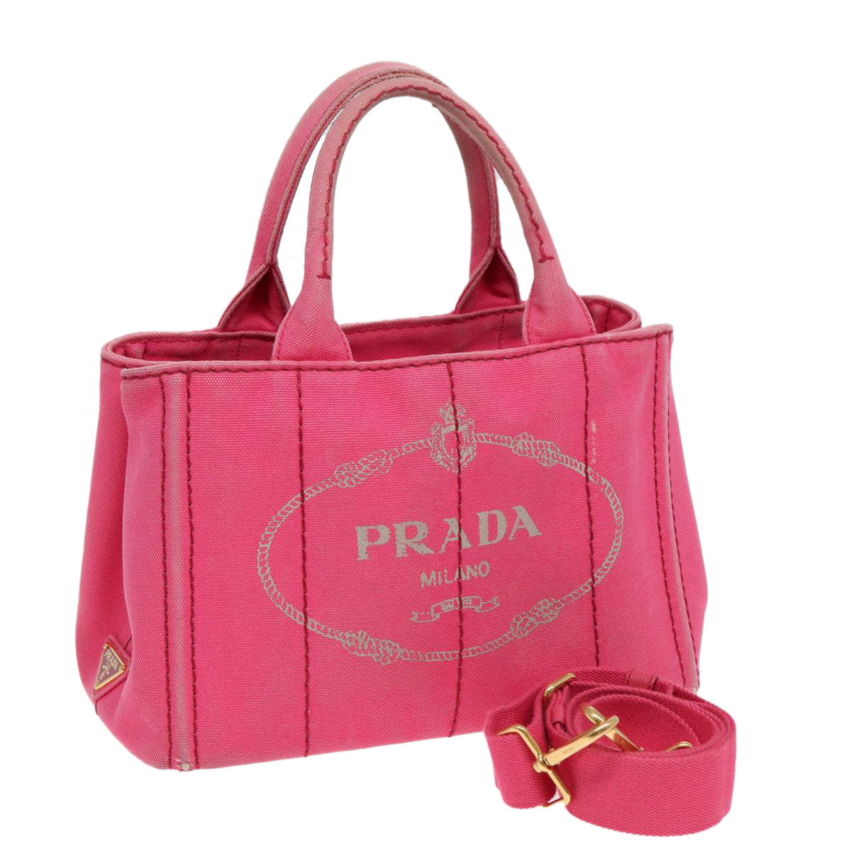 Luxury Prada Canapa PM Hand Bag Canvas 2way Pink Gold  ti1943