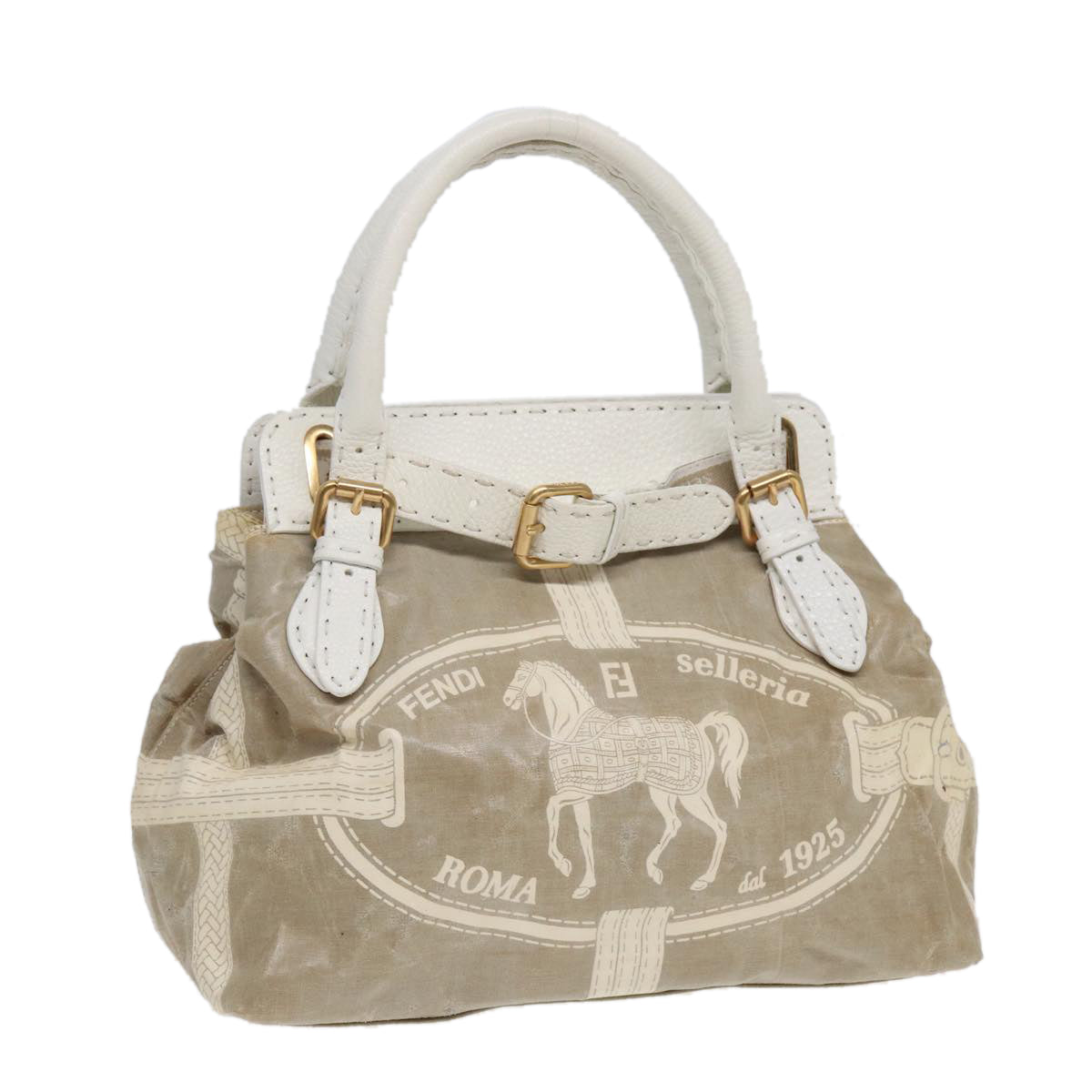 Luxury Fendi Hand Bag Nylon Leather Beige Goldti2008