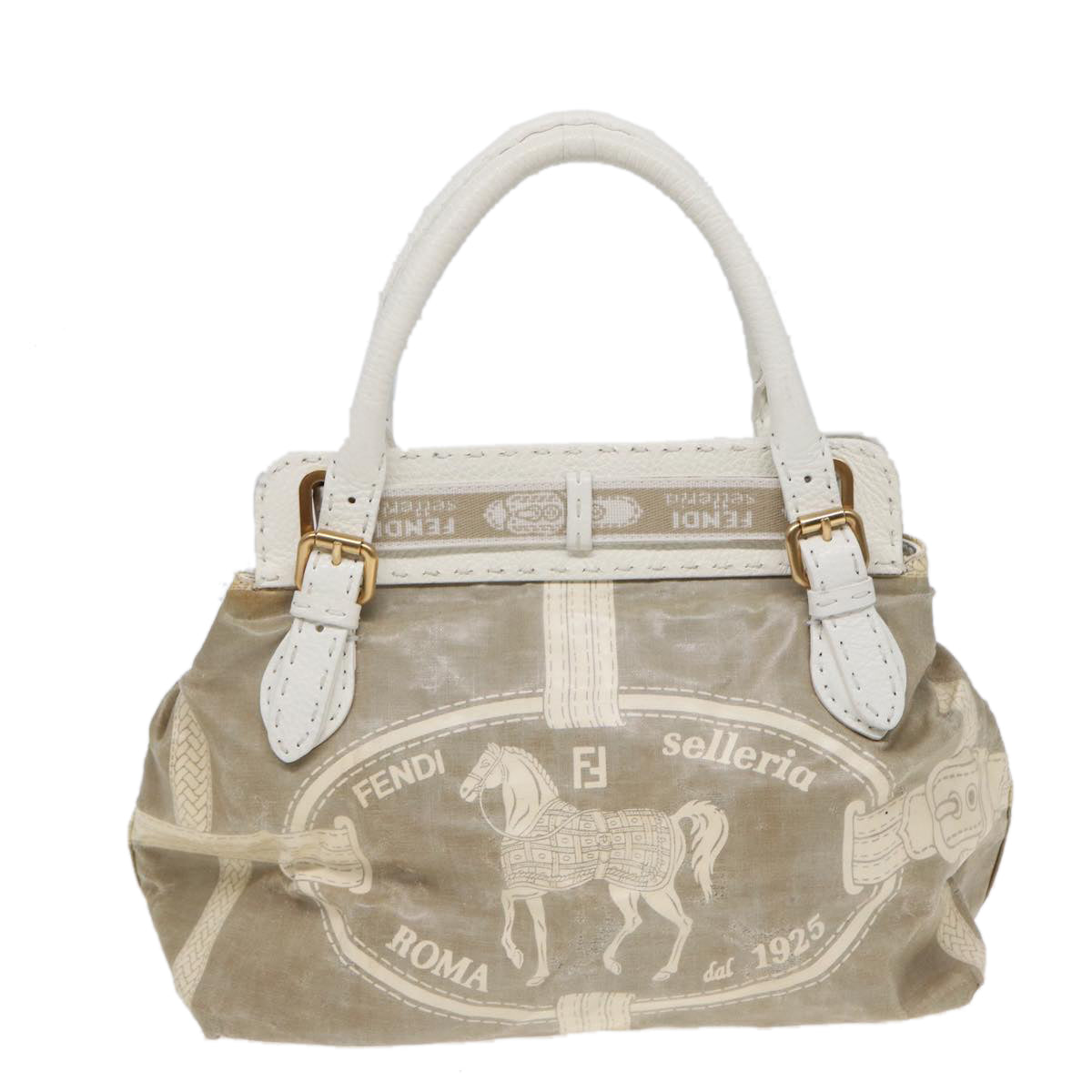 Luxury Fendi Hand Bag Nylon Leather Beige Goldti2008