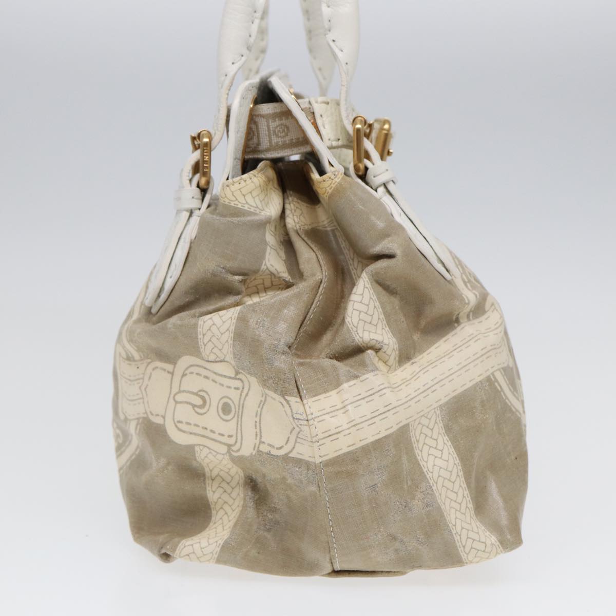 Luxury Fendi Hand Bag Nylon Leather Beige Goldti2008