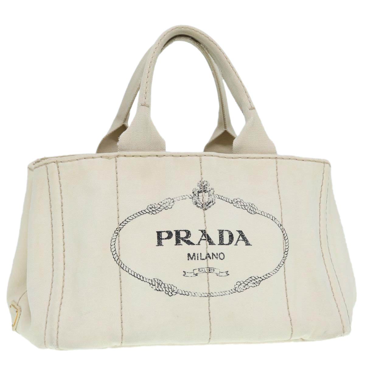 Luxury Prada Canapa MM Hand Bag Canvas White Gold  ti2020