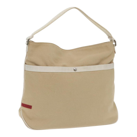 Luxury Prada Hand Bag Canvas Leather Beige White Silver  ti2152