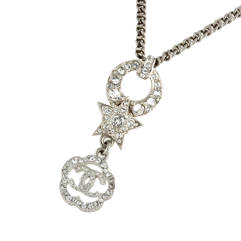 Chanel Camellia Star Coco Mark Rhinestone Pearl Necklace 40cm-58cm