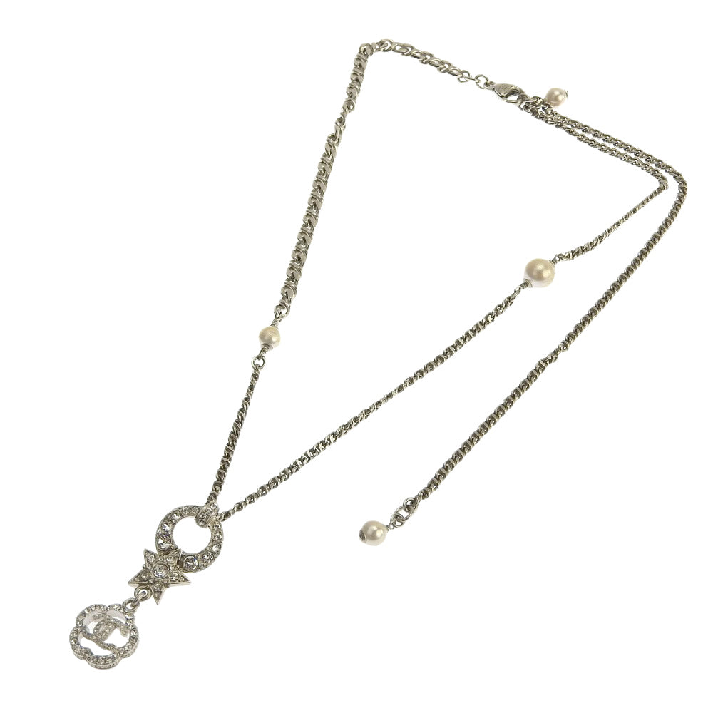Chanel Camellia Star Coco Mark Rhinestone Pearl Necklace 40cm-58cm
