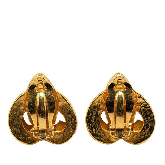 Chanel Vintage Coco Mark Heart Motif Clip-On Earrings Gold