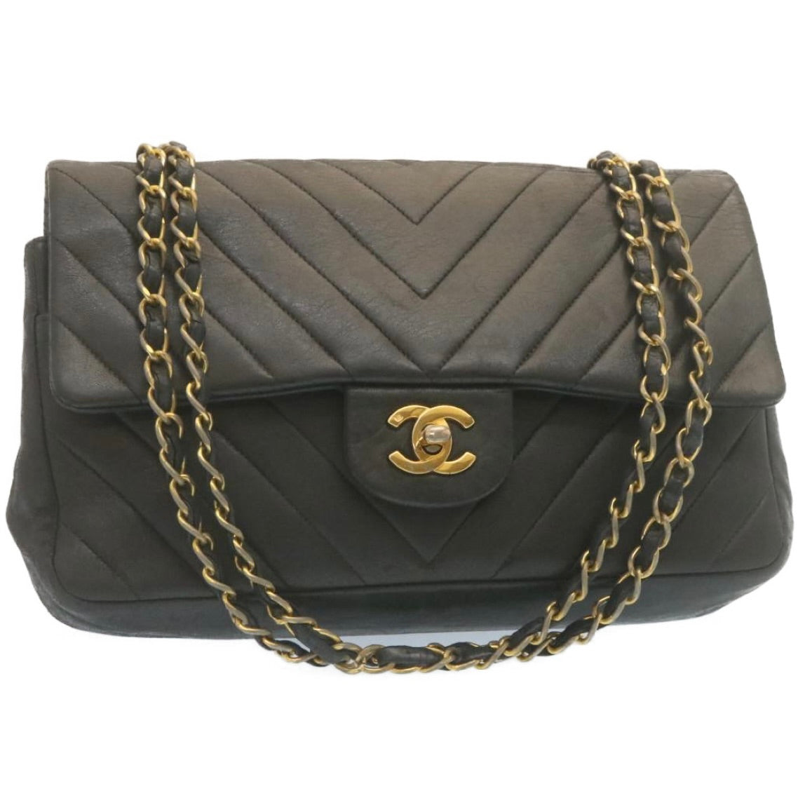 Luxury Chanel Mademoiselle Turn Lock Flap Shoulder Bag Lamb Skin Black CC  tp204A