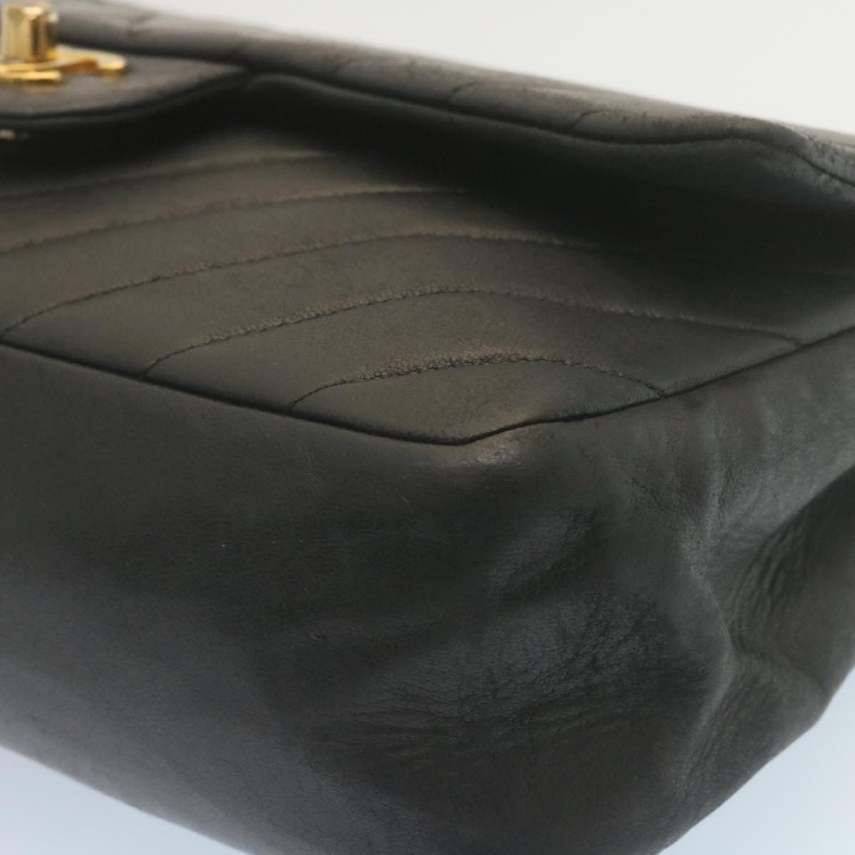 CHANEL Mademoiselle Turn Lock Flap Shoulder Bag Lamb Skin Black CC  tp204A