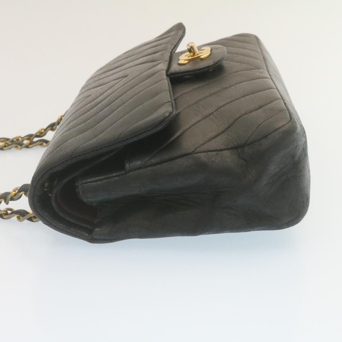 CHANEL Mademoiselle Turn Lock Flap Shoulder Bag Lamb Skin Black CC  tp204A