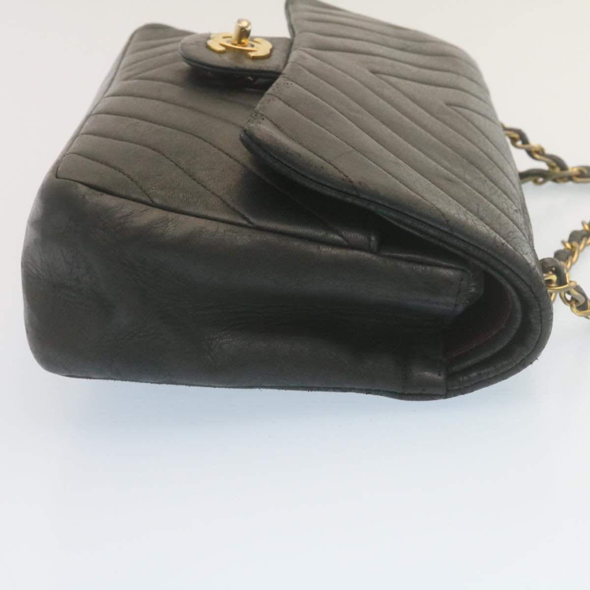 CHANEL Mademoiselle Turn Lock Flap Shoulder Bag Lamb Skin Black CC  tp204A