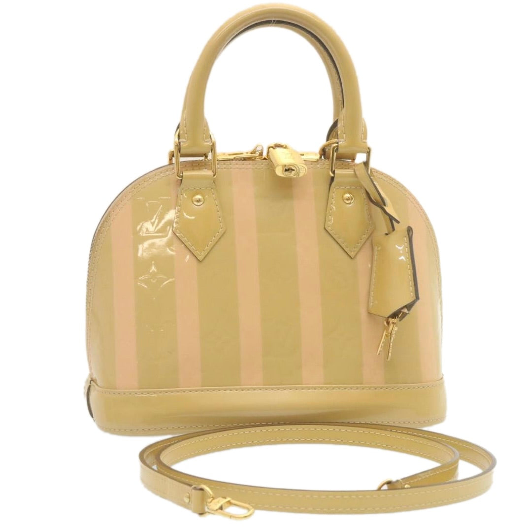 LOUIS VUITTON Vernis Rayures Alma BB Hand Bag 2way Beige Pink M90970 ai678A