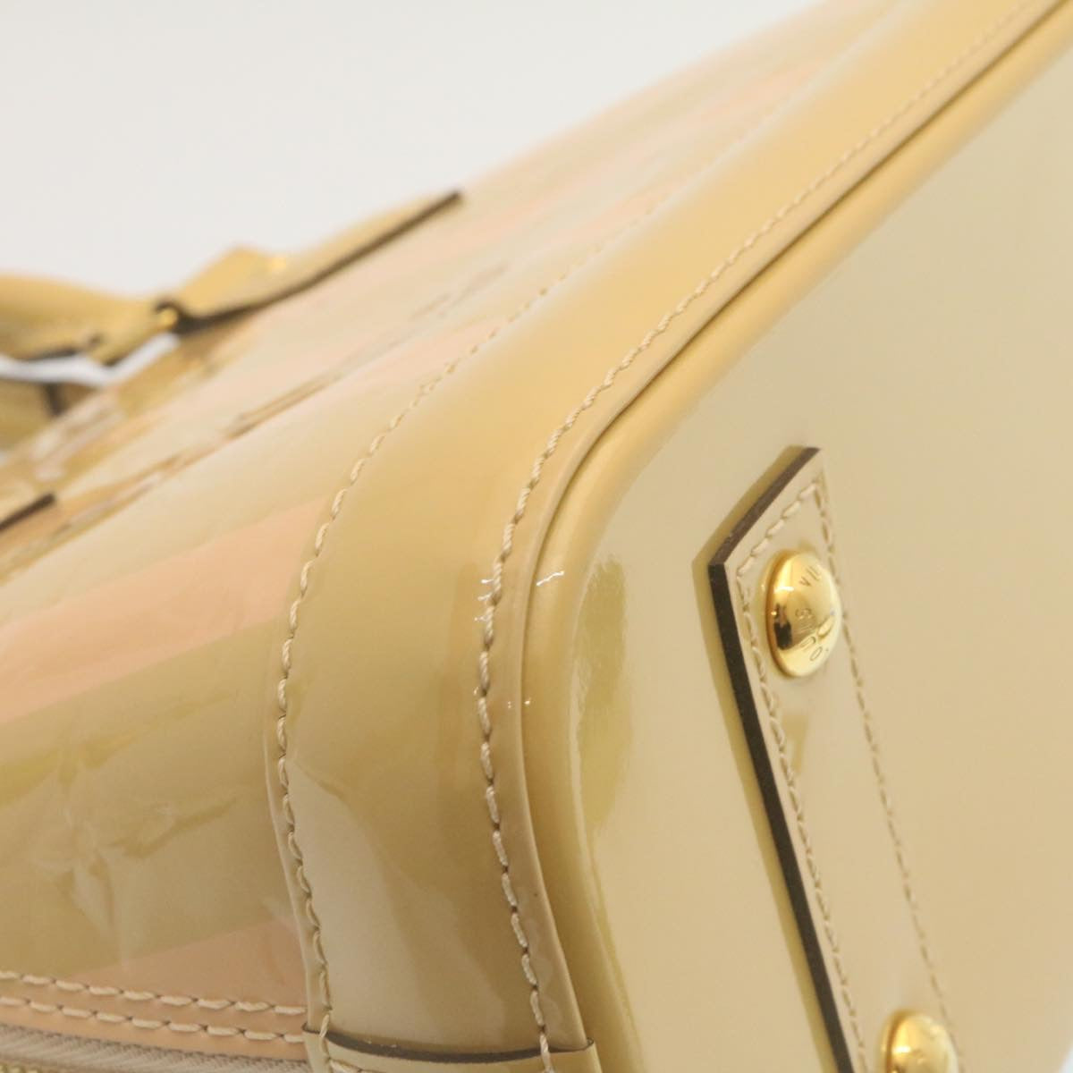 LOUIS VUITTON Vernis Rayures Alma BB Hand Bag 2way Beige Pink M90970 ai678A