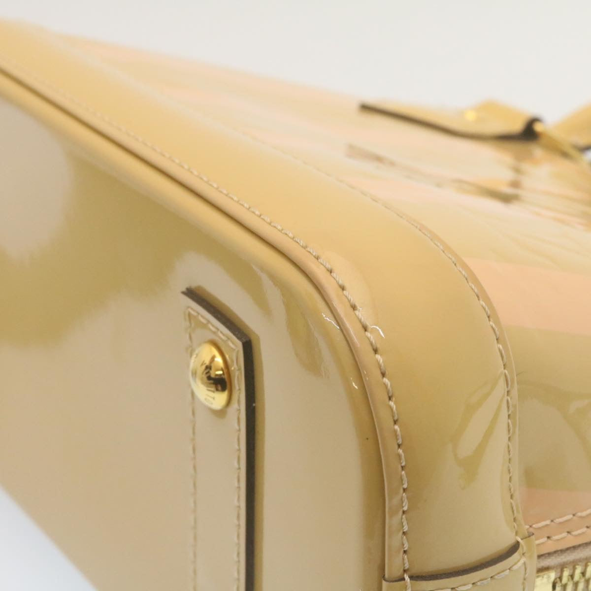 LOUIS VUITTON Vernis Rayures Alma BB Hand Bag 2way Beige Pink M90970 ai678A