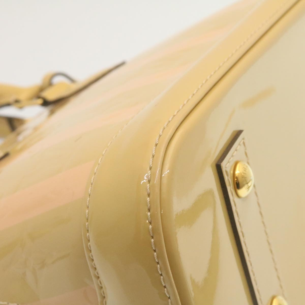 LOUIS VUITTON Vernis Rayures Alma BB Hand Bag 2way Beige Pink M90970 ai678A