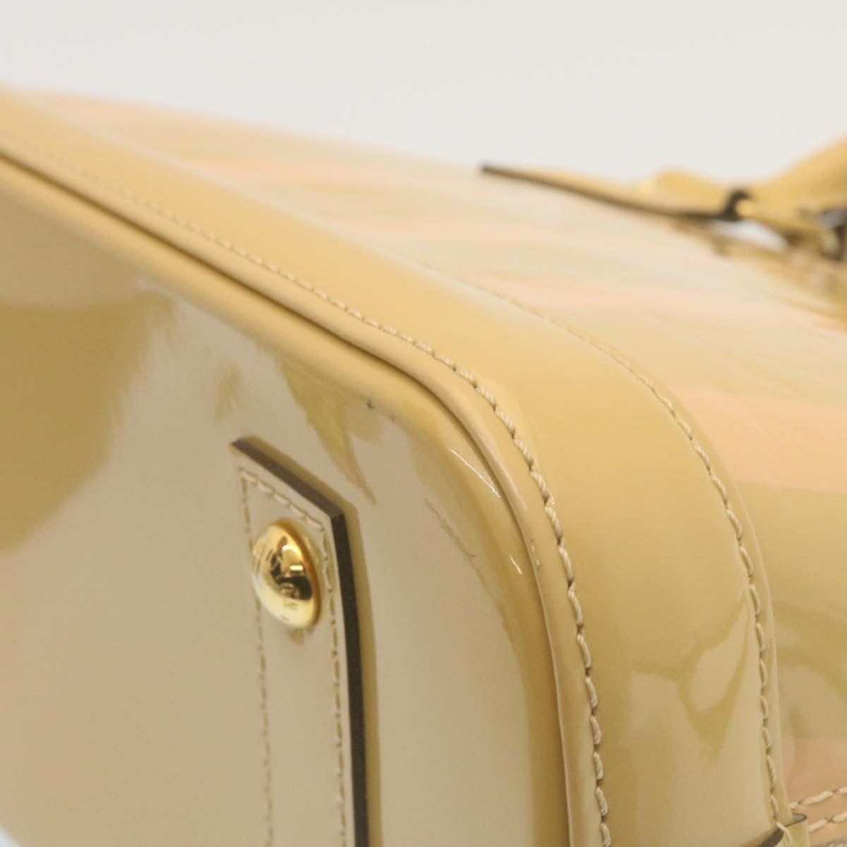 LOUIS VUITTON Vernis Rayures Alma BB Hand Bag 2way Beige Pink M90970 ai678A