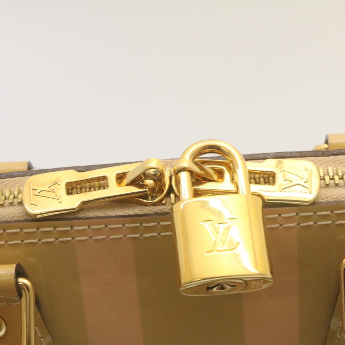 LOUIS VUITTON Vernis Rayures Alma BB Hand Bag 2way Beige Pink M90970 ai678A