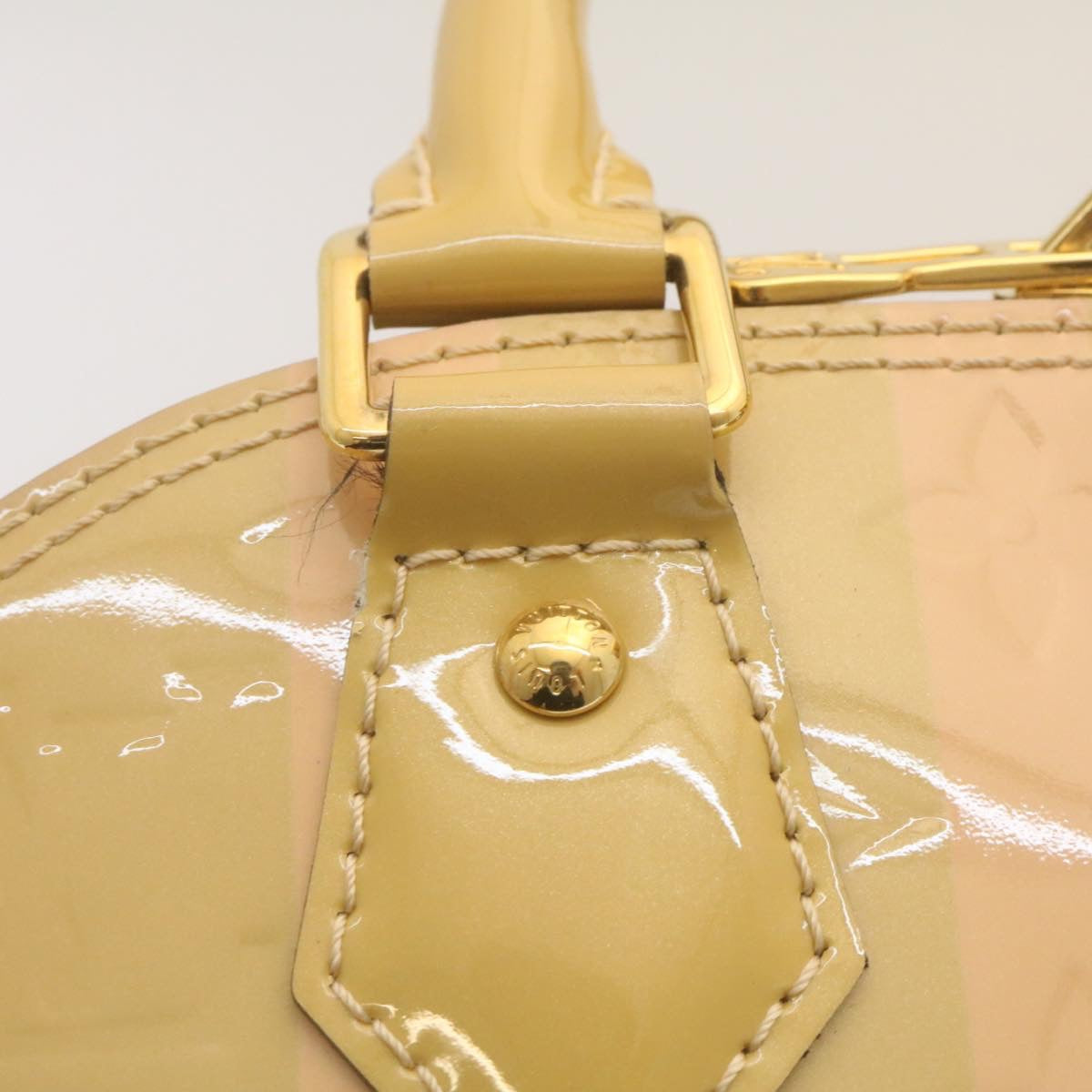 LOUIS VUITTON Vernis Rayures Alma BB Hand Bag 2way Beige Pink M90970 ai678A