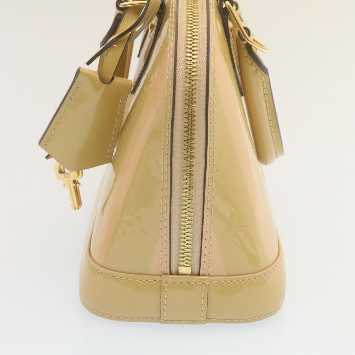 LOUIS VUITTON Vernis Rayures Alma BB Hand Bag 2way Beige Pink M90970 ai678A