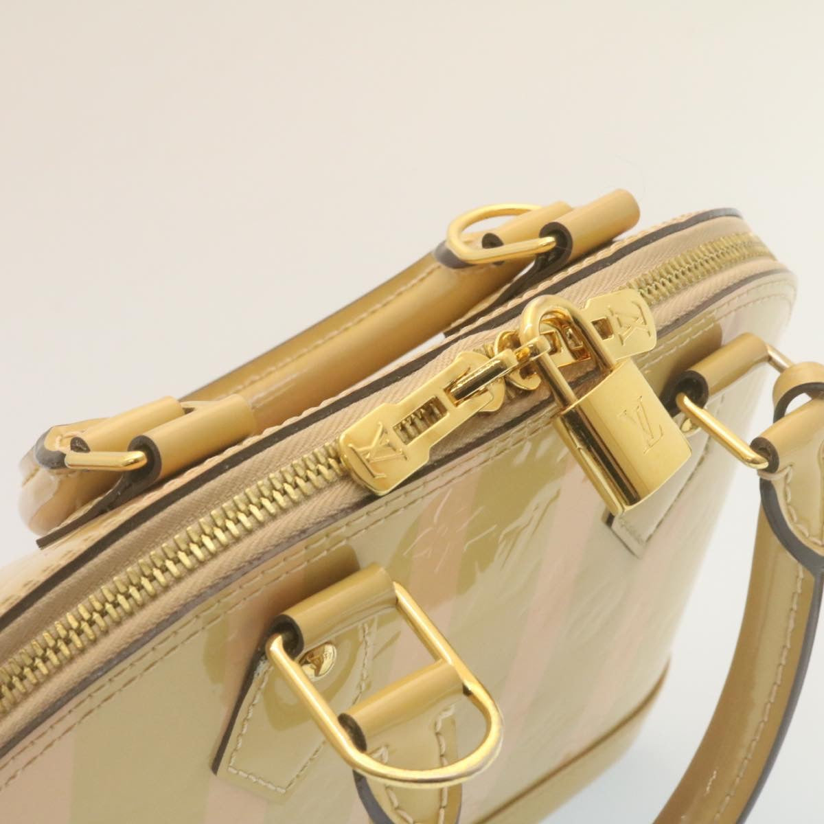 LOUIS VUITTON Vernis Rayures Alma BB Hand Bag 2way Beige Pink M90970 ai678A