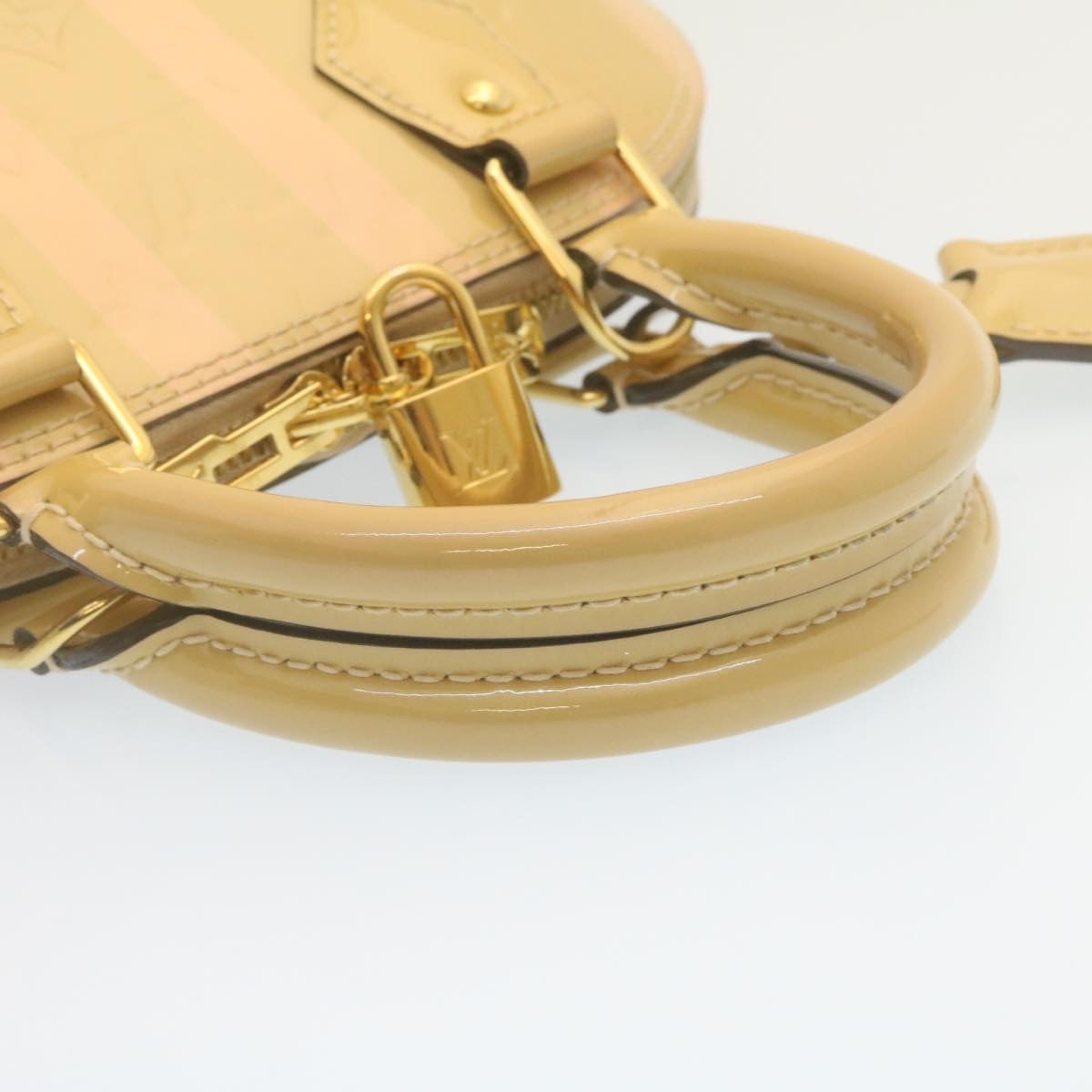 LOUIS VUITTON Vernis Rayures Alma BB Hand Bag 2way Beige Pink M90970 ai678A