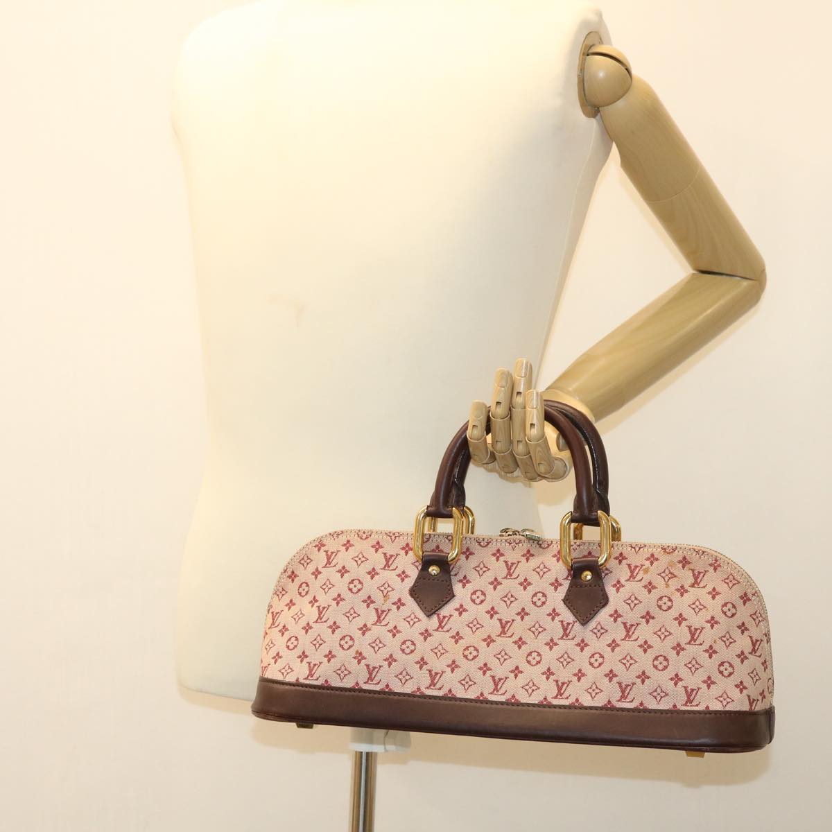 LOUIS VUITTON Monogram Mini Alma Long Hand Bag Red M92207 LV tp631