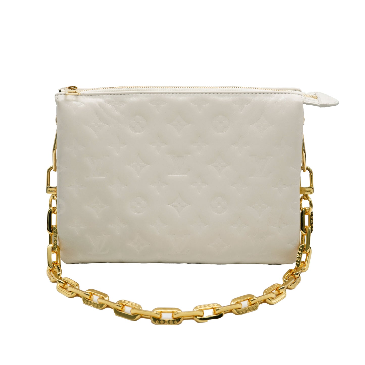 Louis Vuitton Cream Puffy Lambskin Monogram Coussin PM