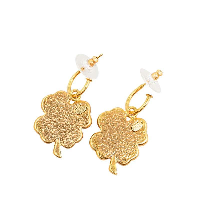 Chanel Coco Mark Clover Motif Swing Earrings Gold Pink