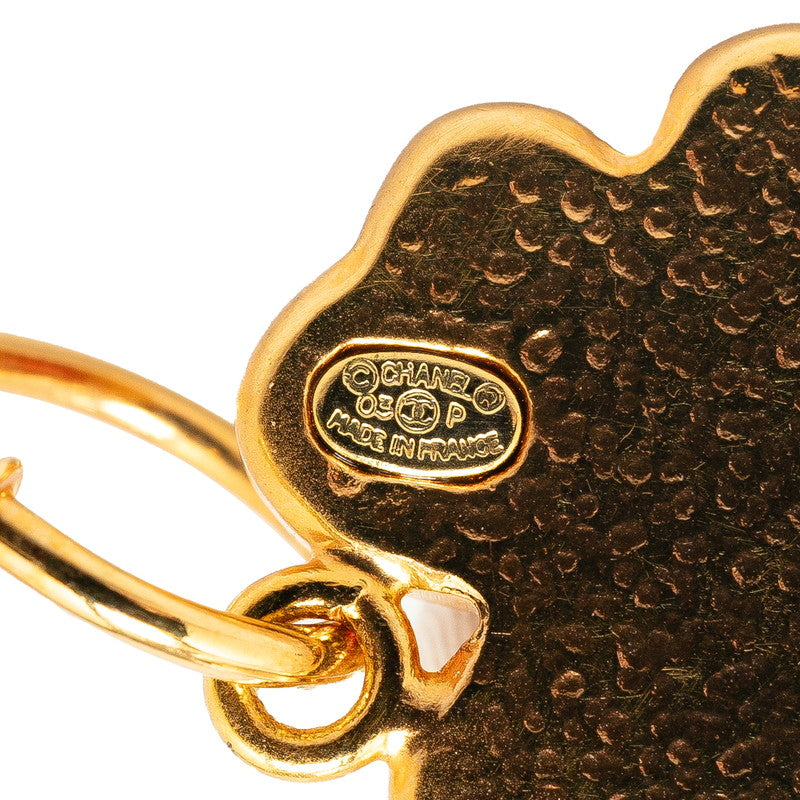 Chanel Coco Mark Clover Motif Swing Earrings Gold Pink