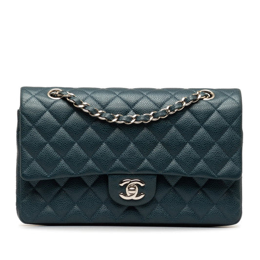 Chanel Matlasse 25 Coco Mark Double Flap Chain Shoulder Bag Blue Silver Caviar Skin