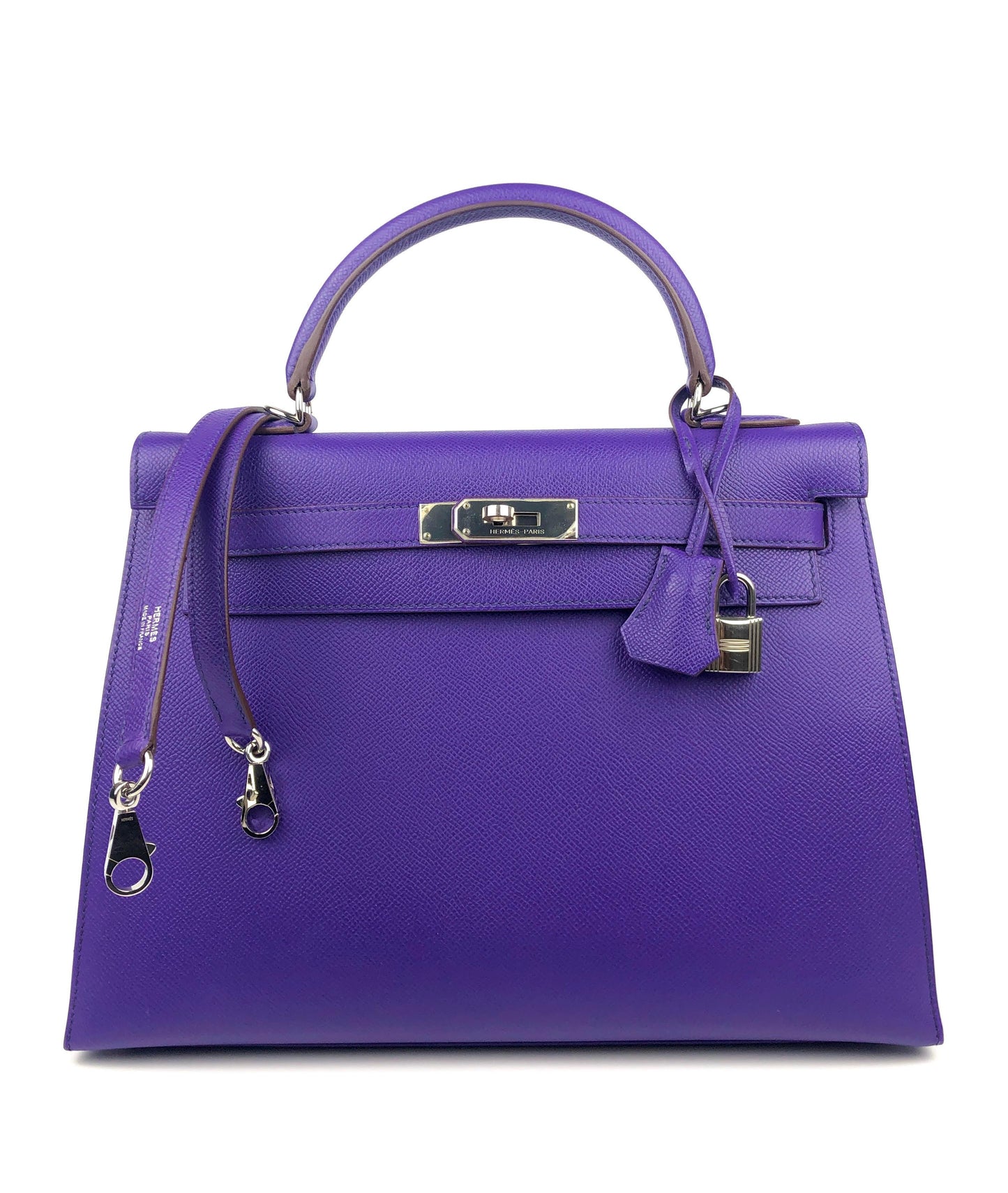 Luxury Hermes 32cm Violet Epsom Sellier Kelly w/ Palladium Hardware