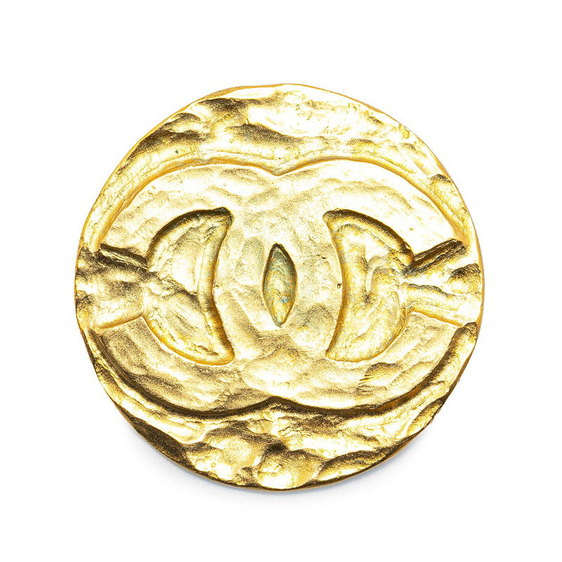 Chanel Vintage Coco Mark Round Brooch Gold