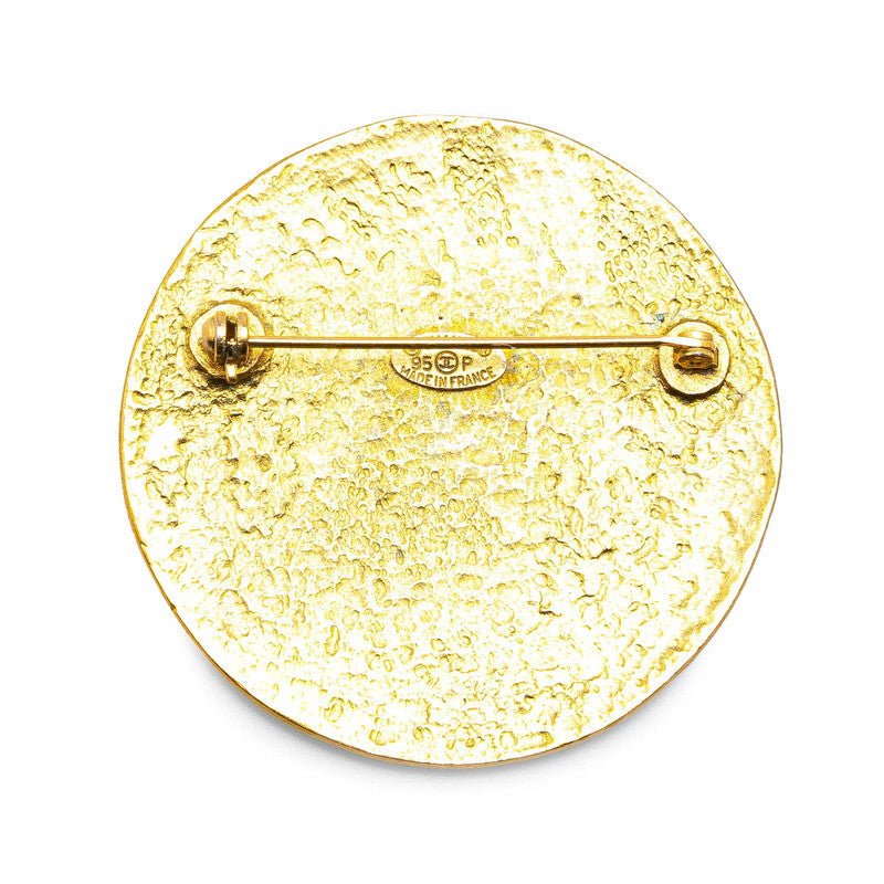 Chanel Vintage Coco Mark Round Brooch Gold