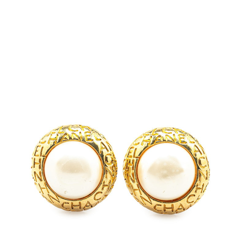 Chanel Gold Plated Faux Pearl Round Earrings