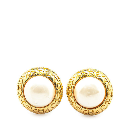 Chanel Gold Plated Faux Pearl Round Earrings