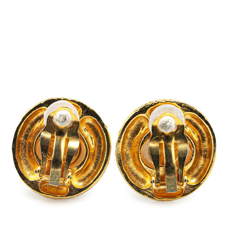 Chanel Gold Plated Faux Pearl Round Earrings