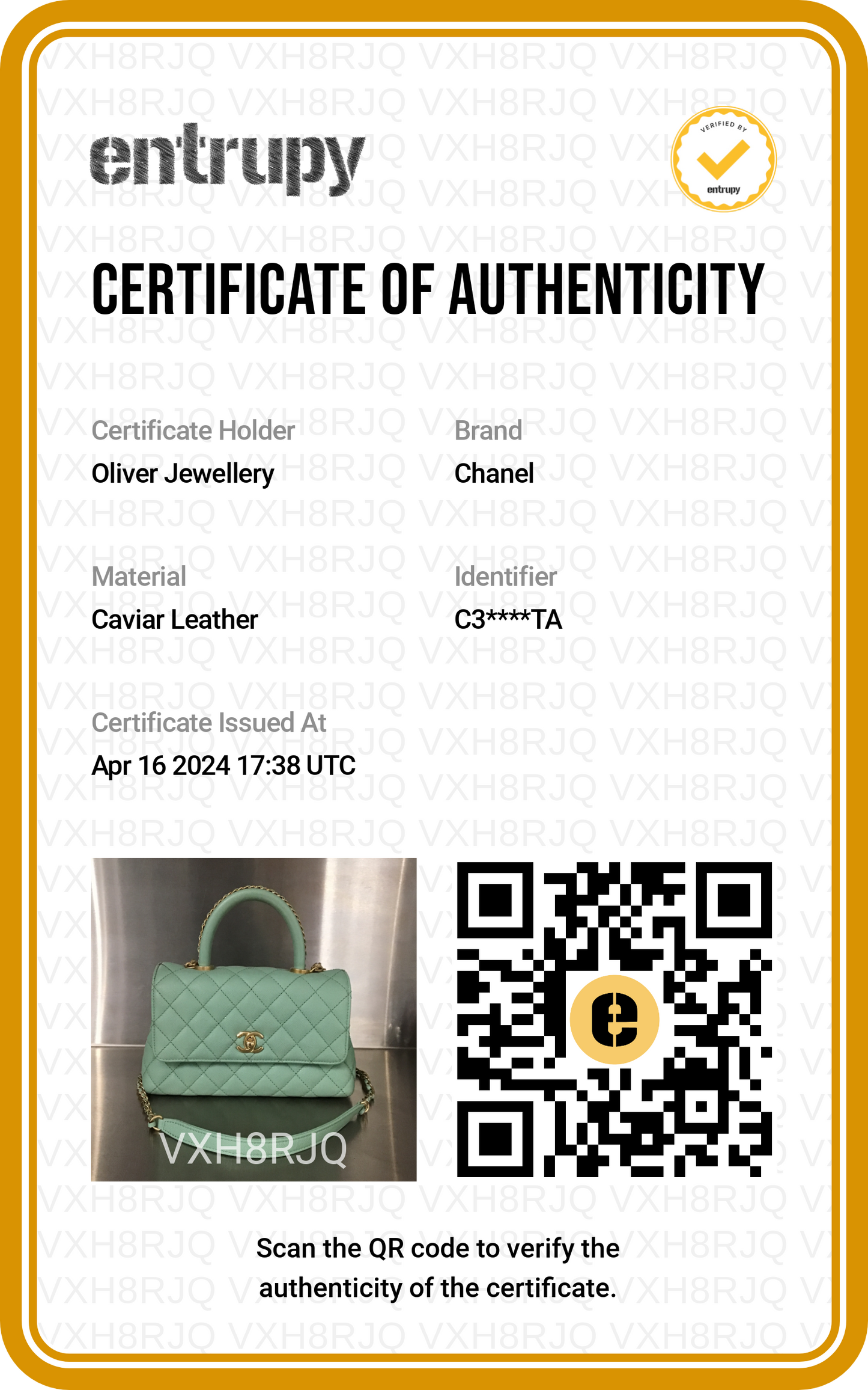 Chanel 2023 Green Quilted Caviar Leather Mini Coco Chain Handle Bag