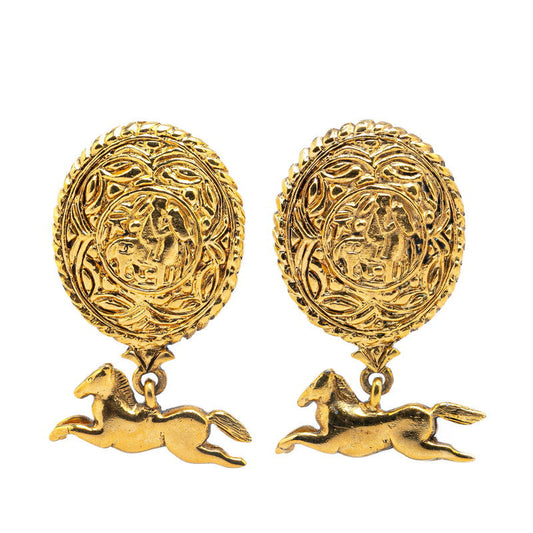 Chanel Horse Motif Earrings Gold