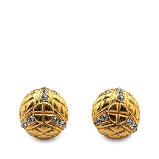 Chanel Matelasse Round Rhinestone Earrings