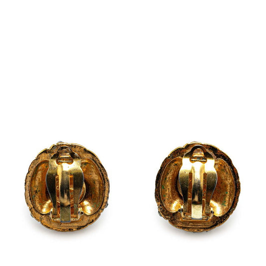 Chanel Matelasse Round Rhinestone Earrings