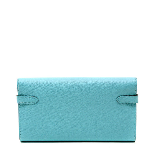 Luxury Hermes Robin's Egg Blue Epsom Kelly Wallet with Palladium Hardware