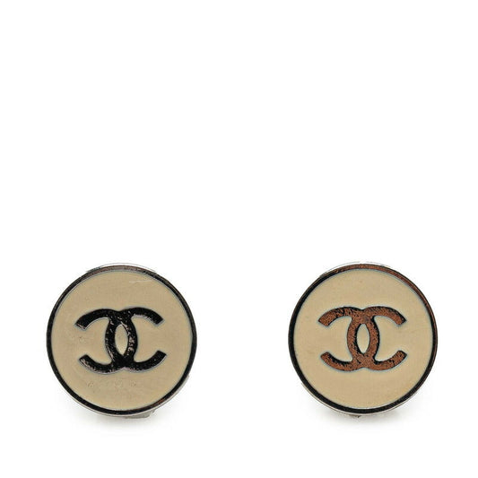 Chanel Coco Mark Round Earrings Silver