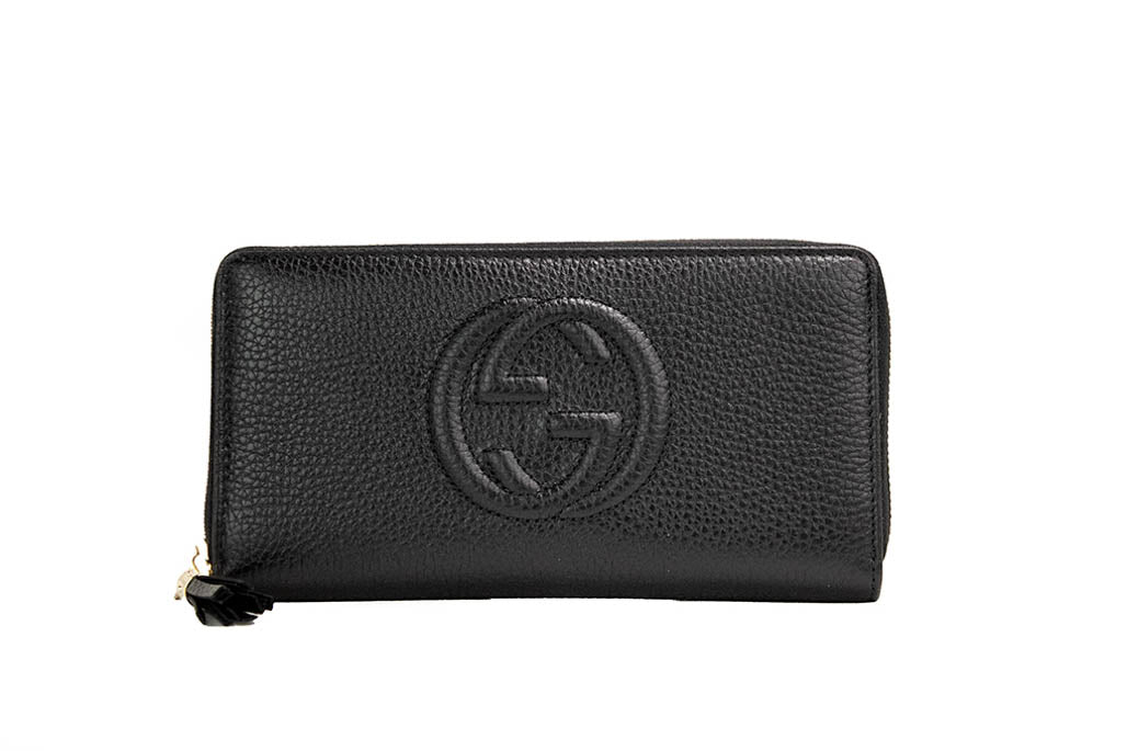 Luxury Gucci Cellarius Double Logo Black Leather Zip Around Wallet